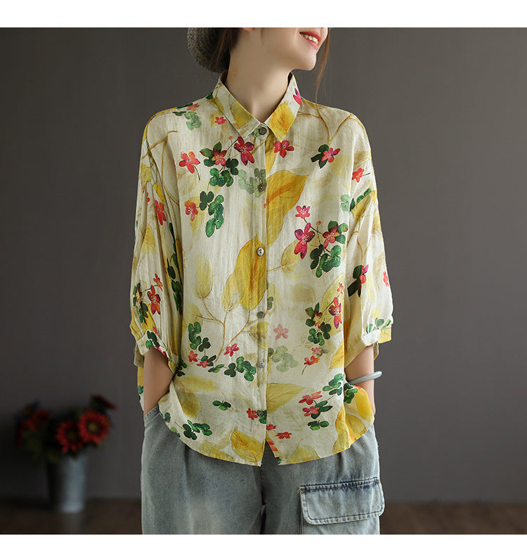 Colorful Cotton Linen Long Sleeve Shirt