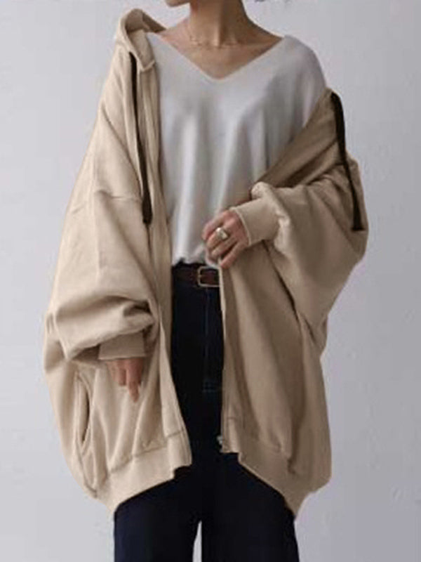 Casual Solid Color Zipper Hooded Sweatshirt