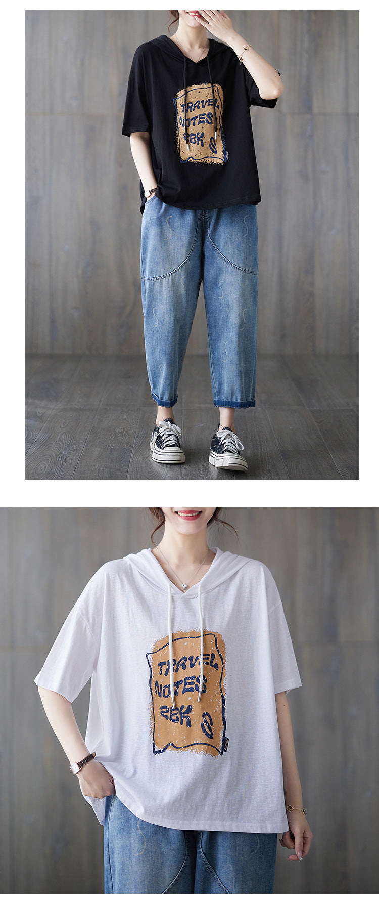 Casual Printed Hooded Short Sleeve T-shirt