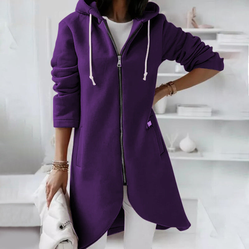 Simple Zipper Hooded Long Sleeve Outwear