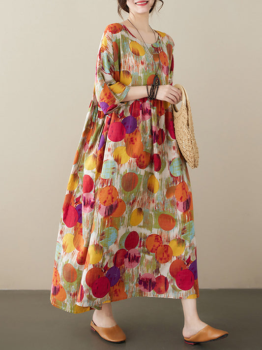 Bohemian Style Colorful Printed Short Sleeve Maxi Dress