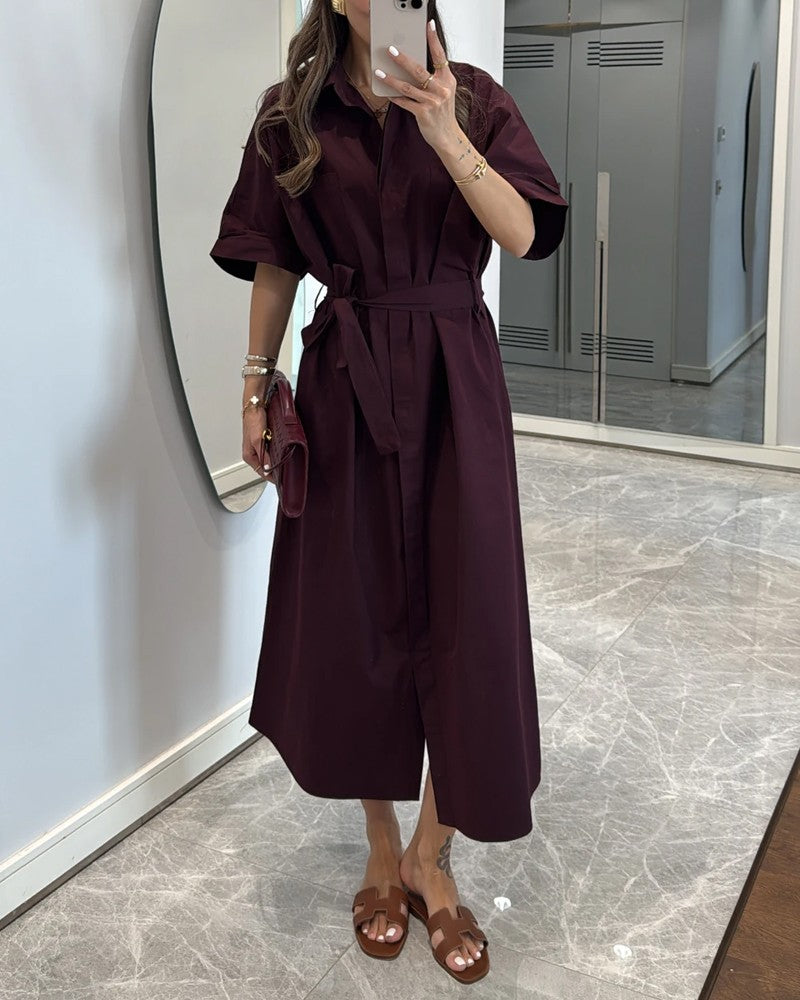Casual Solid Lapel Dress