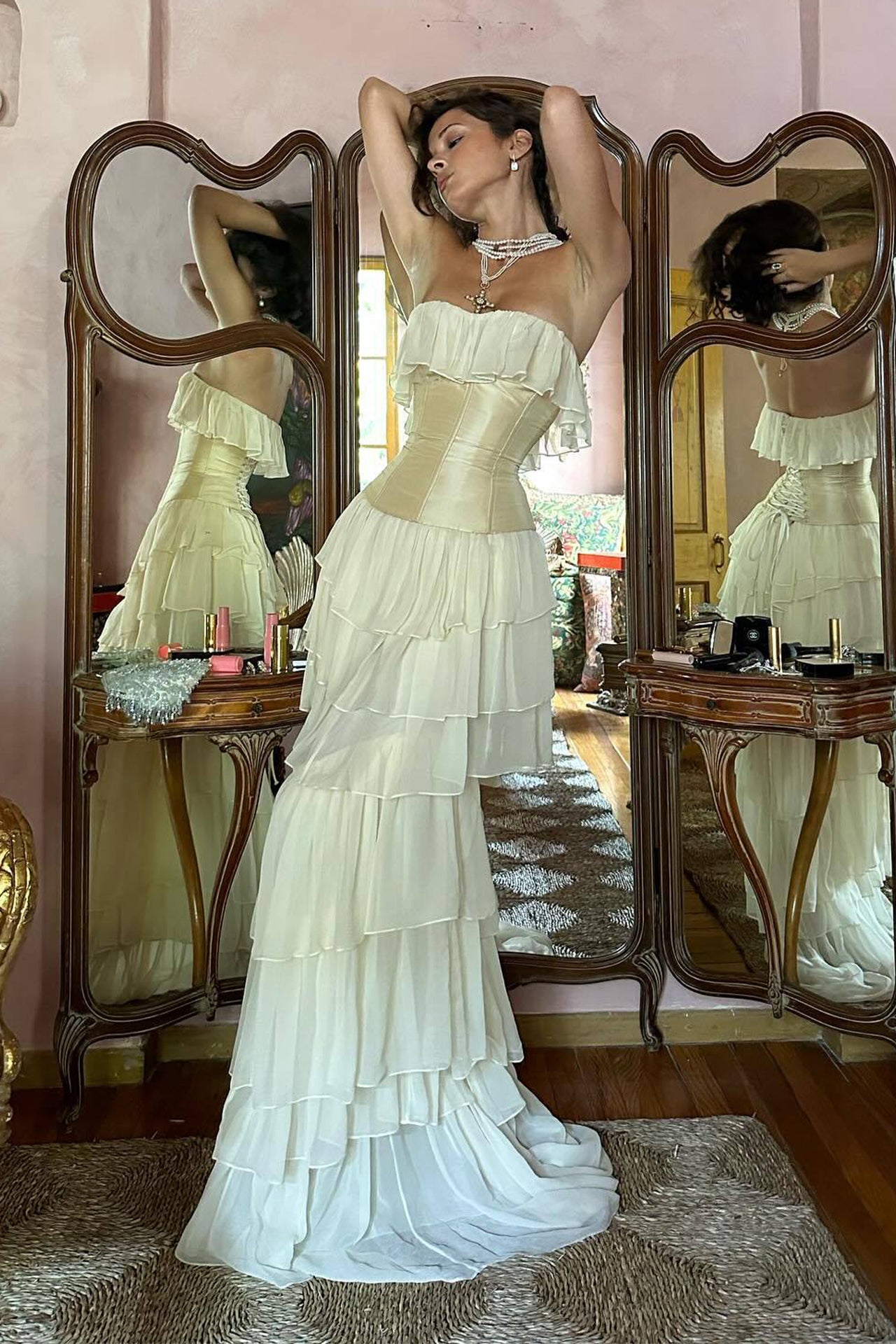 Rosalind Apricot Tiered Maxi Skirt Set