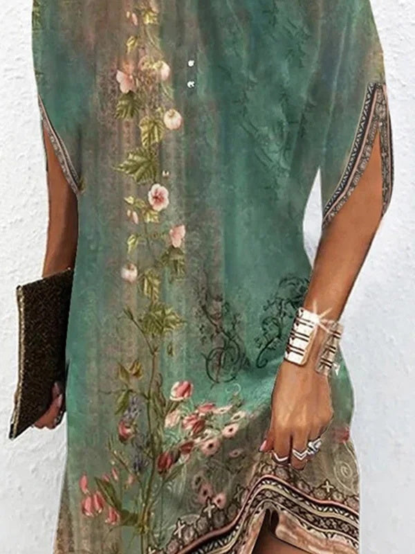 Loose Round Neck Bat Sleeve Mini Dress