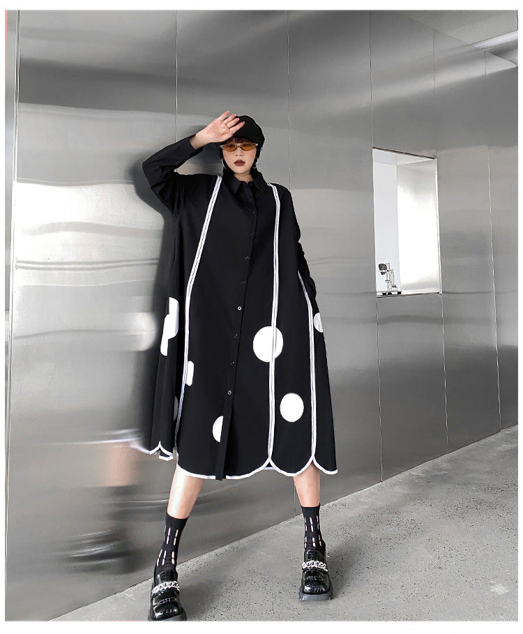 Vintage Loose Print Splicing Midi Dress