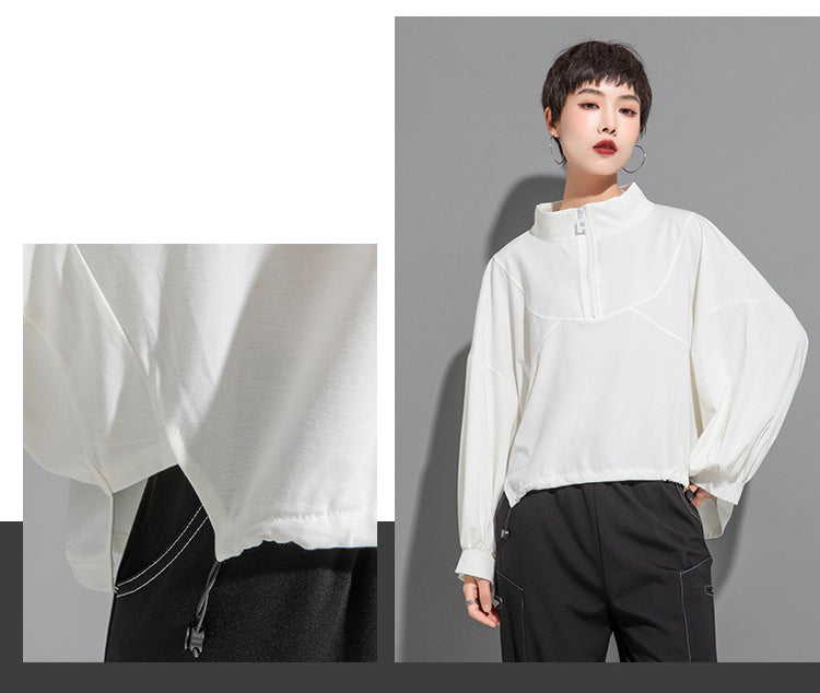 Casual Splicing Bat Sleeve Zipper T-shirt