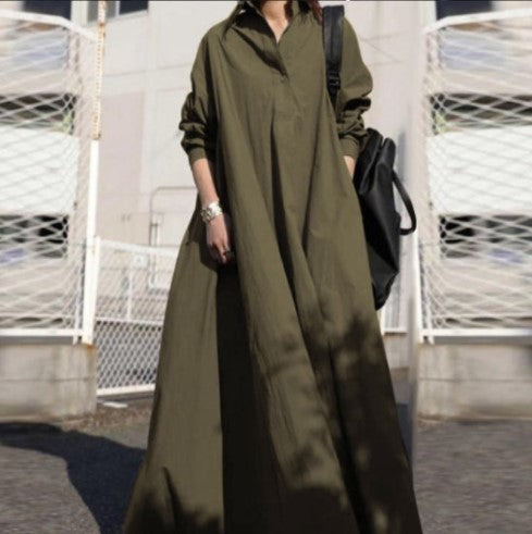 Urban Style Cotton Linen Long Sleeve Maxi Dress