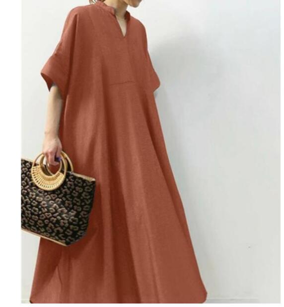 Classic Solid Color Short Sleeve Maxi Dress