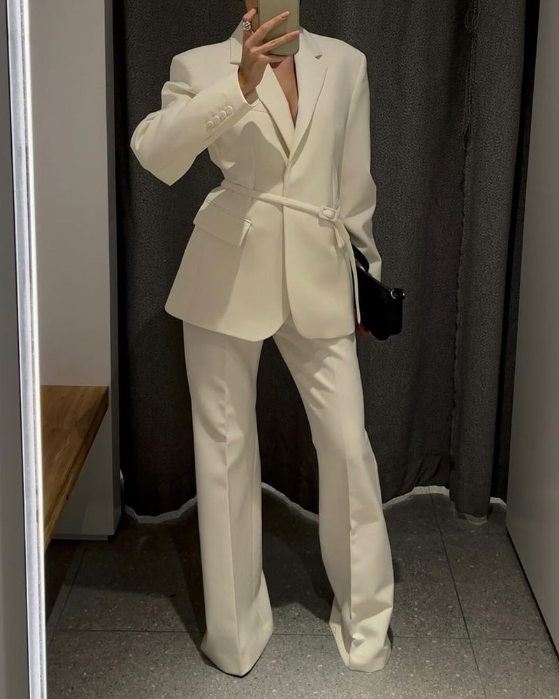 Fashionable Solid Color Laps Suit Jacket & Pants Two-piece Set