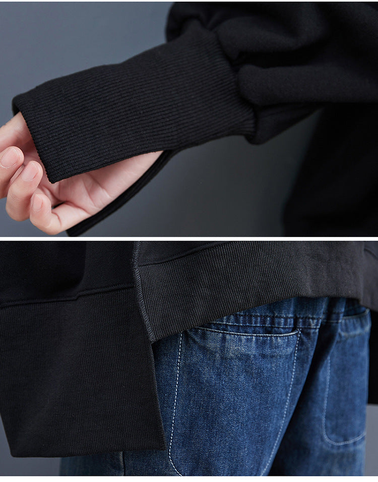 Asymmetric Solid Color Round Neck Long Sleeve Sweater