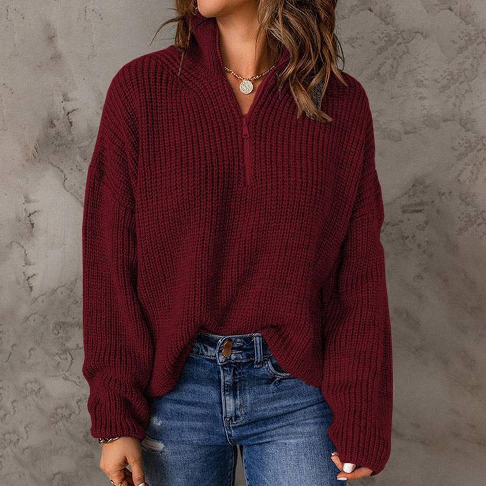 Zipper Turtleneck Women's Sweater