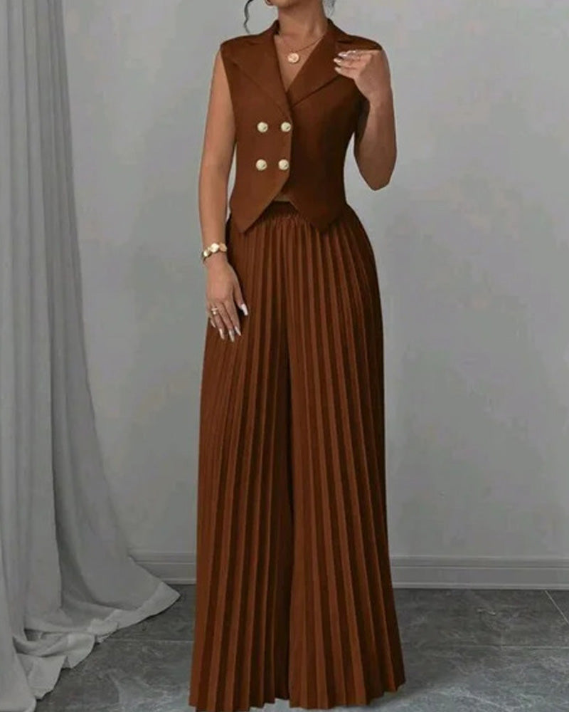 Fashion Vest Pleated Skirt Trouser Set