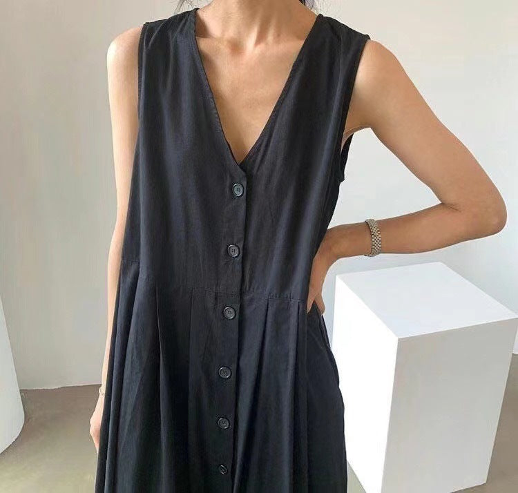 Summer Vintage V-Neck Sleeveless Midi Dress