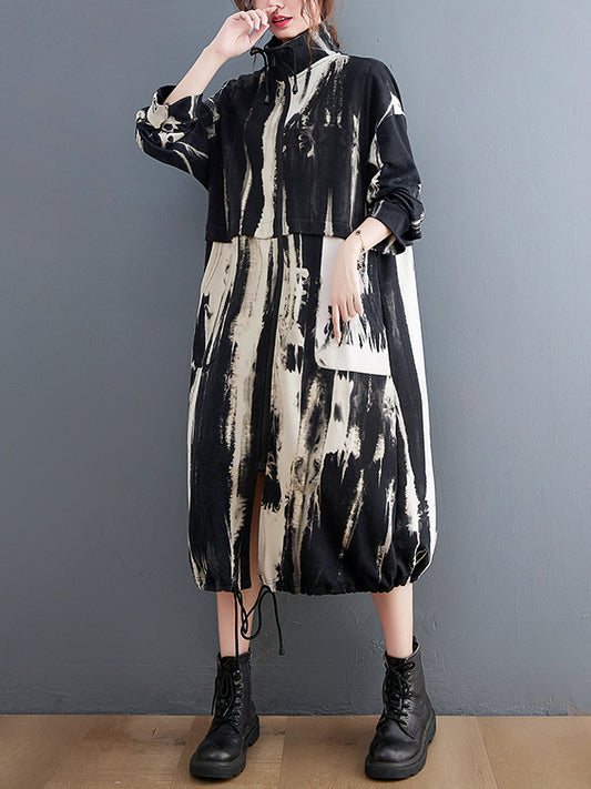 Casual Printed Long Sleeve Stand Collar Coat