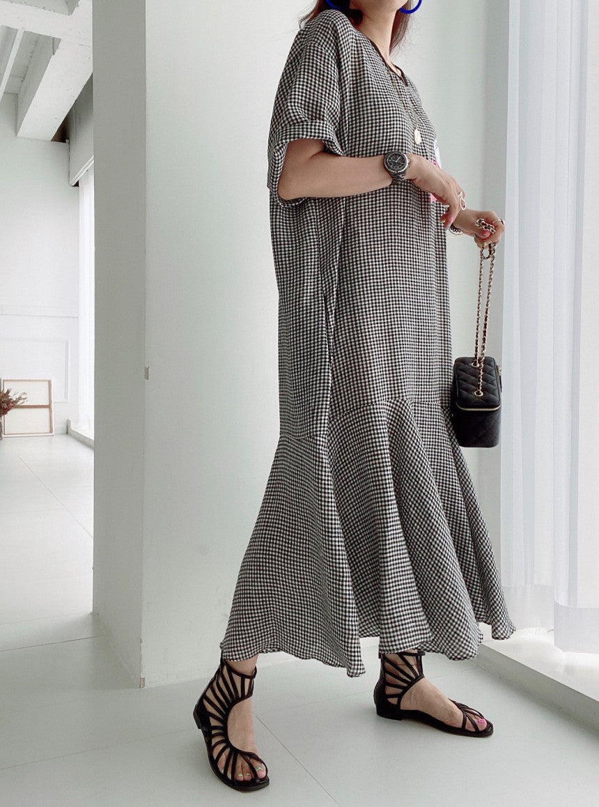 Casual Patchwork Short Sleeve Midi Dress