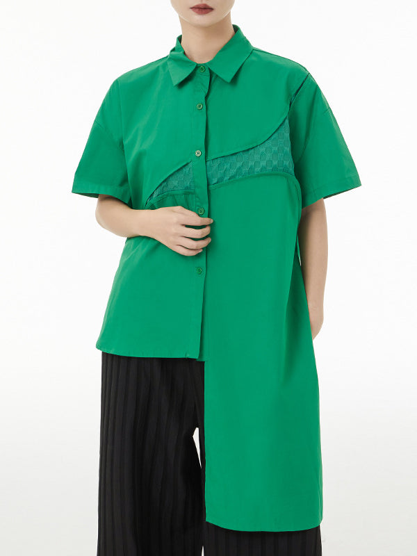 Irregular Splicing Short Sleeve Lapel Shirt