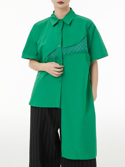 Irregular Splicing Short Sleeve Lapel Shirt