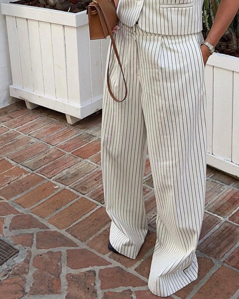 Striped temperament casual vest two-piece set
