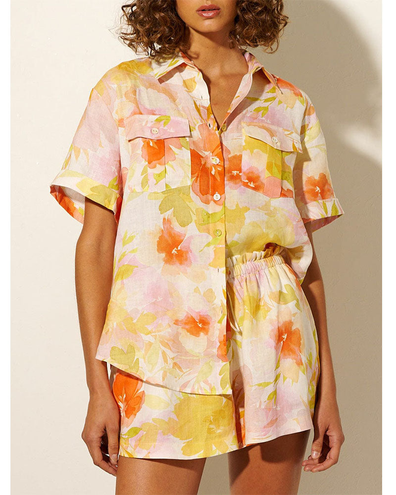 Orange Vibrant Floral Print Two-Piece Set