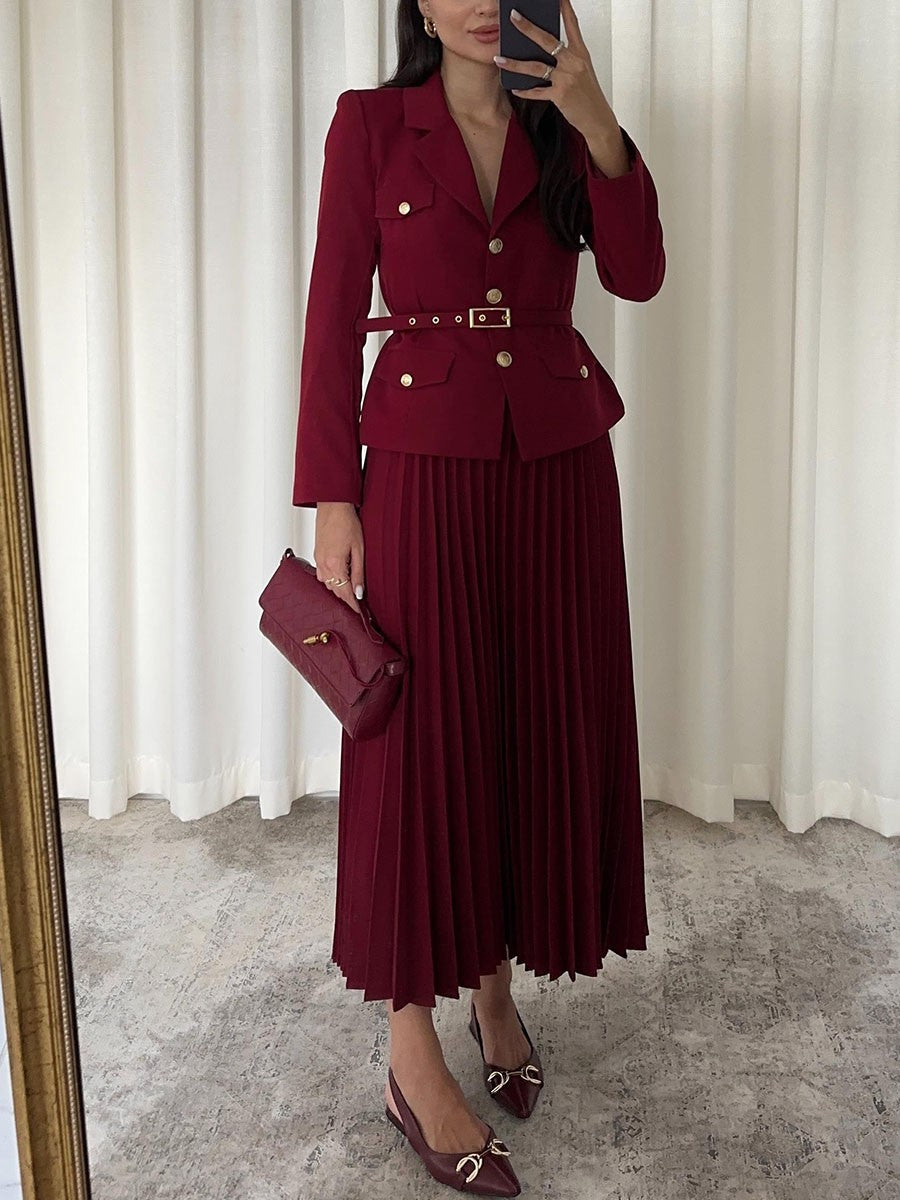 Vintage burgundy pleated two-piece set