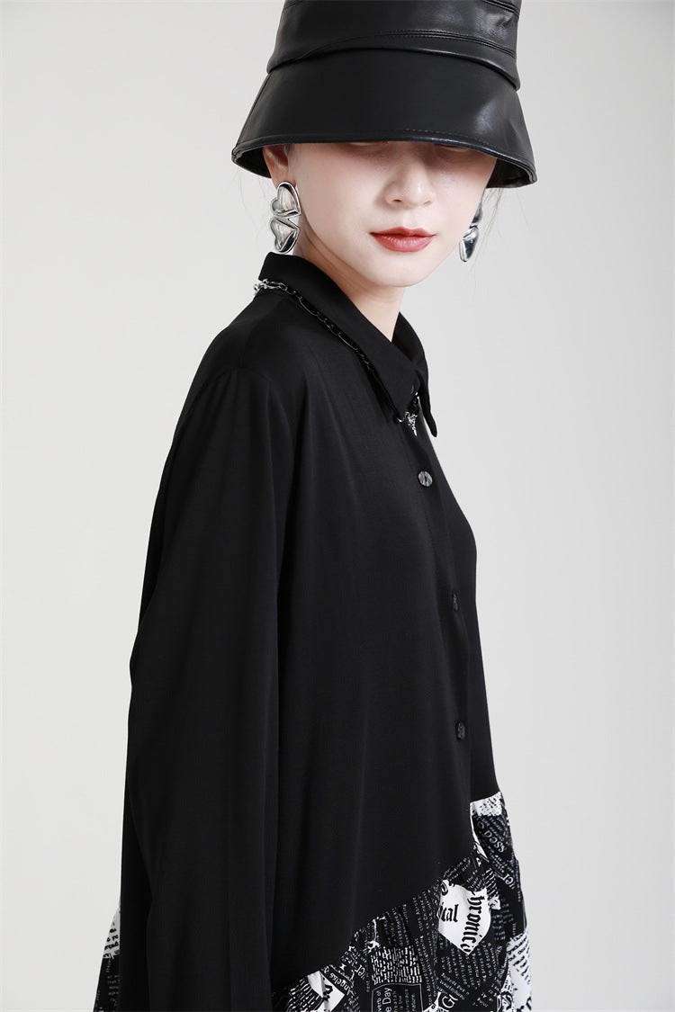 Irregular Splicing Long Sleeve Midi Dress