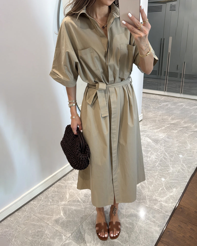 Casual Solid Lapel Dress
