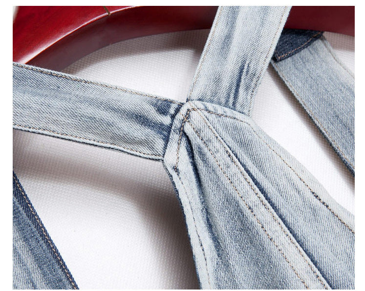Loose Denim Splicing Suspender Maxi Dress