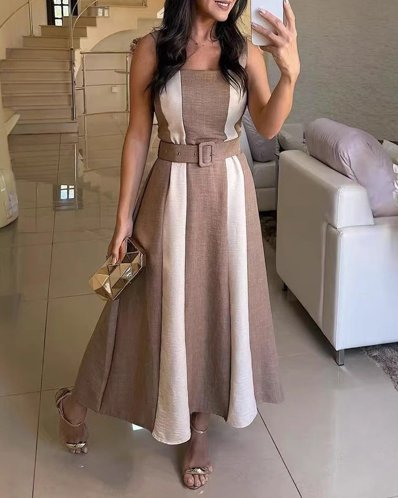 Fashion Contrast Color  Wide Strap Dress