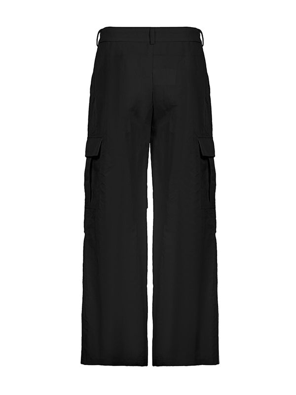 Loose Wide Leg Drawstring Pockets Solid Color Pants Trousers