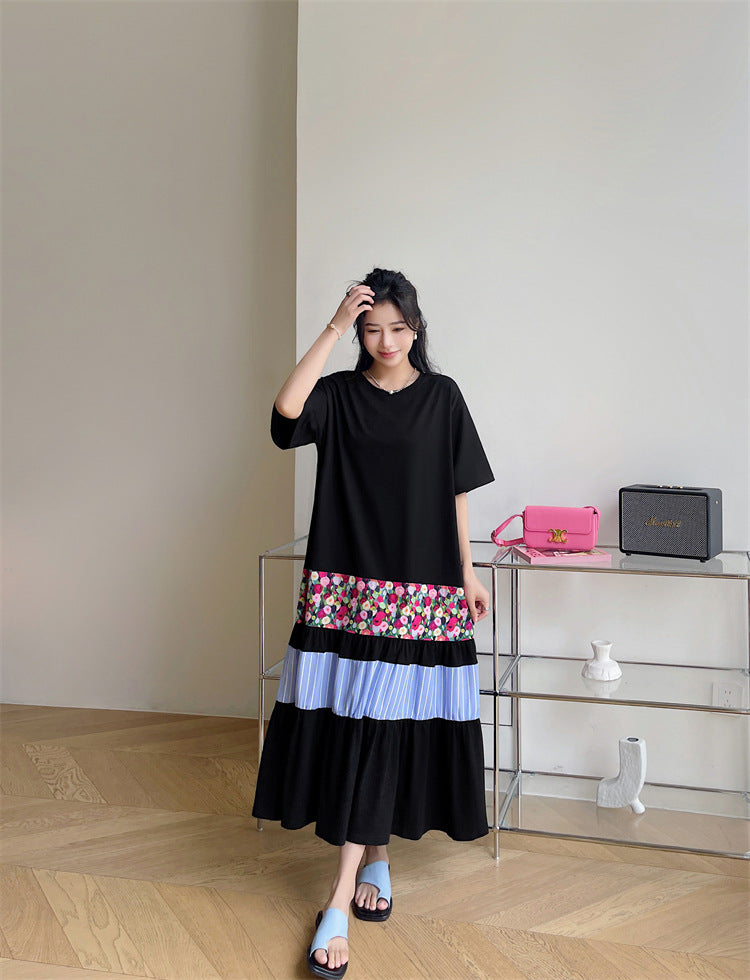 Literary Colorblocking Short Sleeve Midi Dress