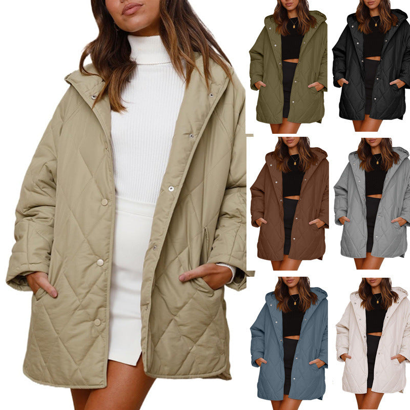 ins European and American Foreign Trade Amazon 2023 Women's winter jacket casual diamond quilted hooded lightweight jacket for women