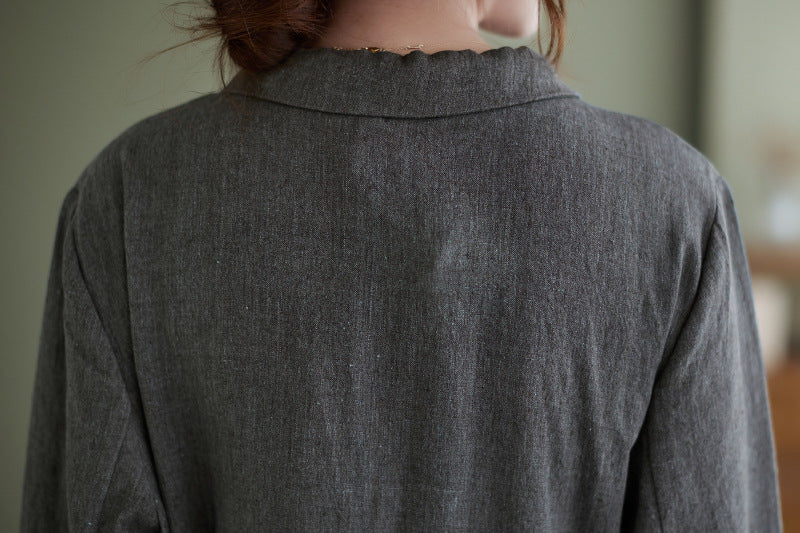 Retro Solid Color Long Sleeve Maxi Dress