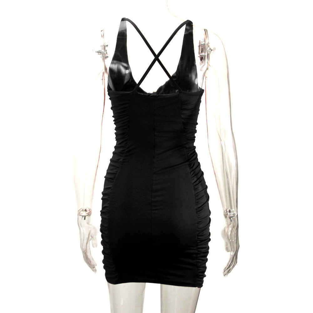 New summer women's clothes V-neck backless ruffle hip sexy dress