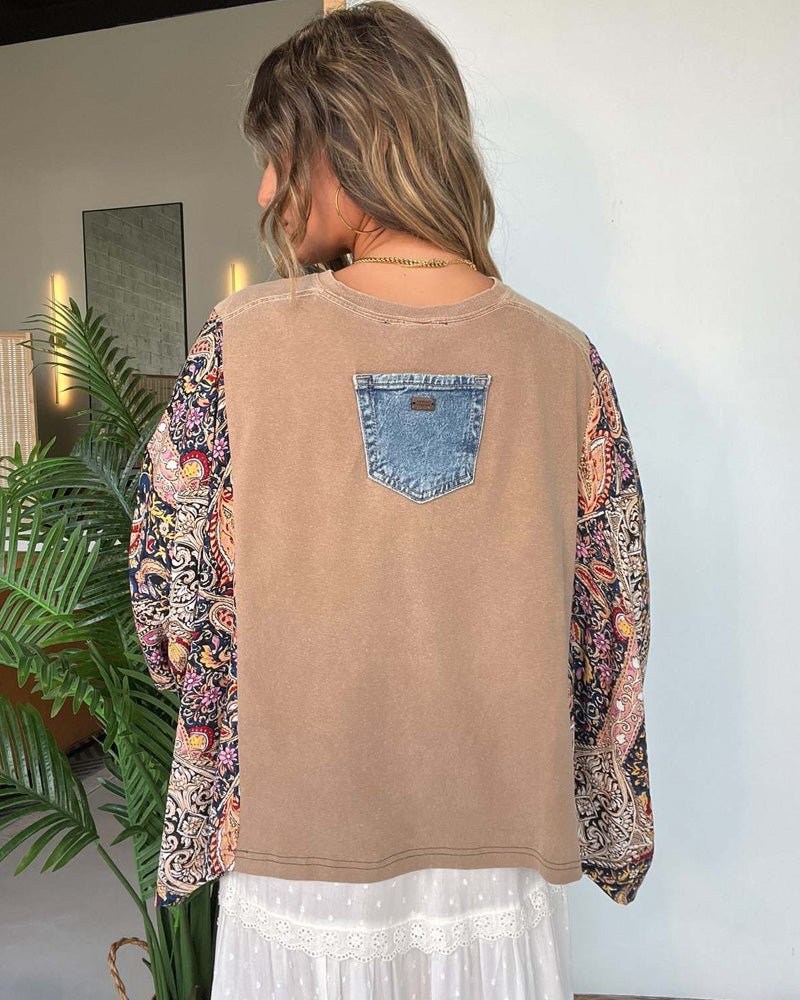 Printed Crewneck Loose-Sleeve Top