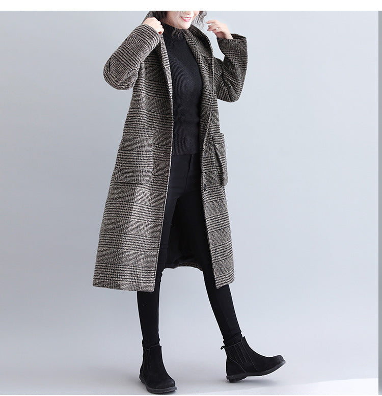 Classic Houndstooth Hooded Long Sleeve Coat