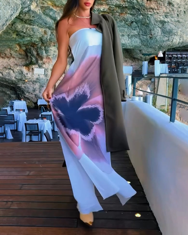 Fashion Strapless Backless Flower Dress