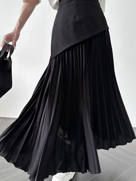 A-Line Loose Contrast Color Pleated Split-Joint Skirts Bottoms