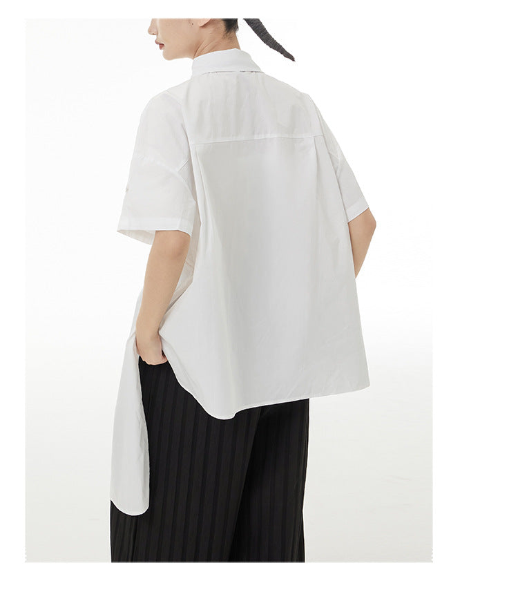 Irregular Splicing Short Sleeve Lapel Shirt