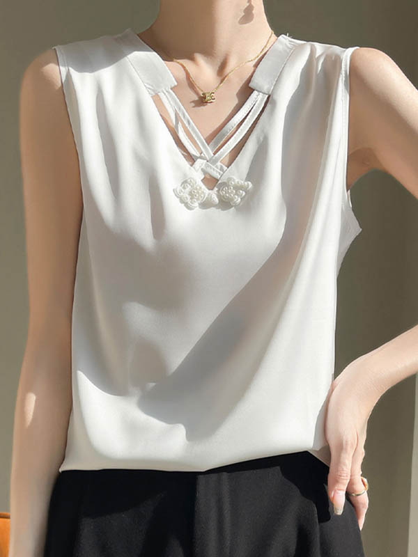 Loose Plus Size Solid Color V-Neck Vest Top