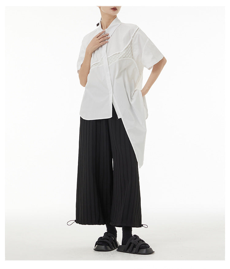 Irregular Splicing Short Sleeve Lapel Shirt