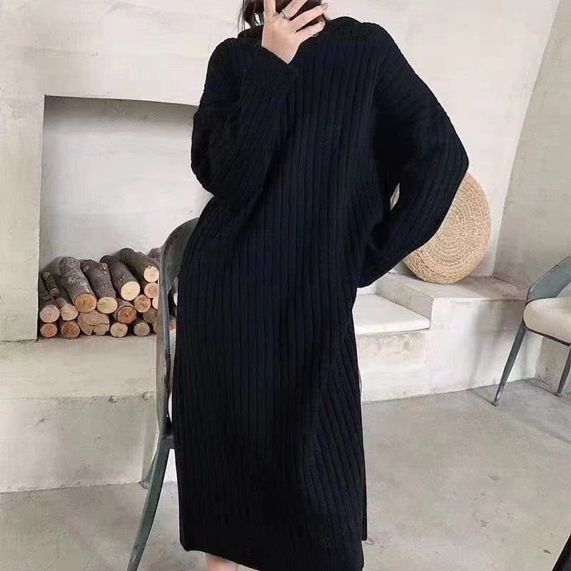 Simple Solid Color Hooded Sweater Dress