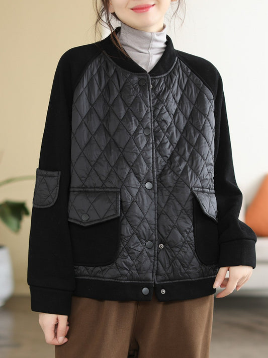 Literary Warm Splicing Round Neck Cotton Jacket