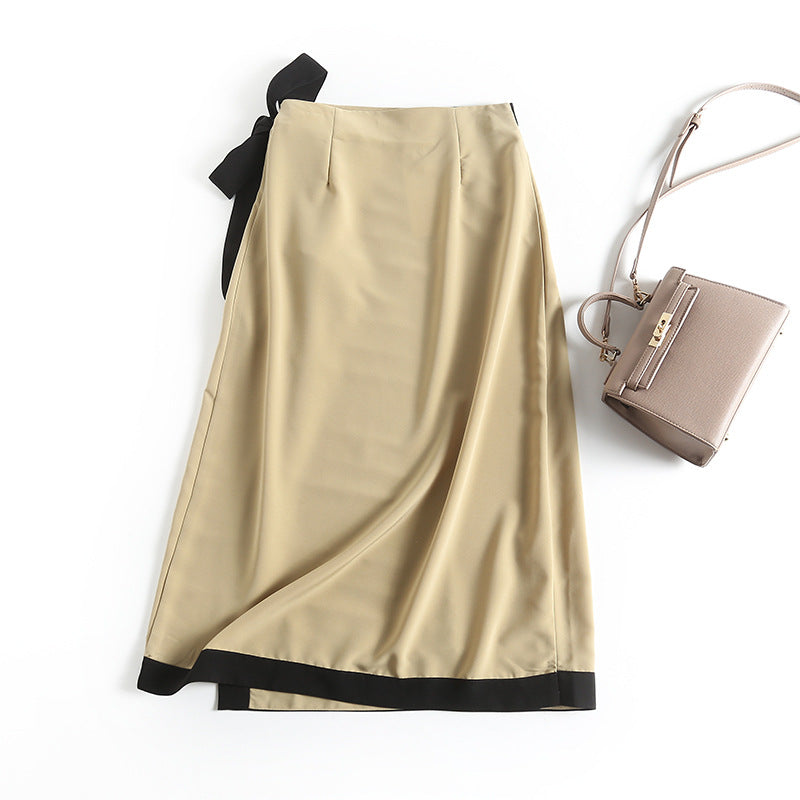 Tie Front Contrast Trim Midi Skirt