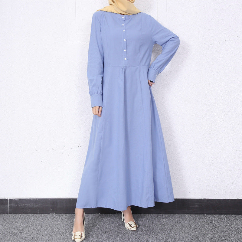 Simple Solid Color Stand Collar Maxi Dress