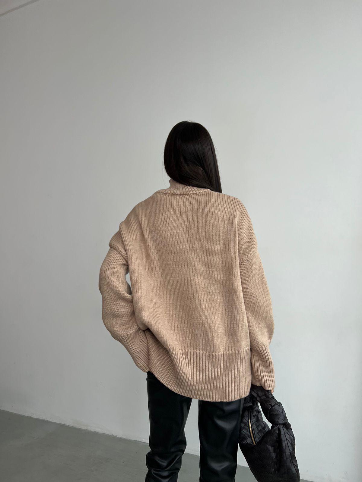 Mock neck sweater autumn and winter women's commuter solid color turtleneck knitting pullover top