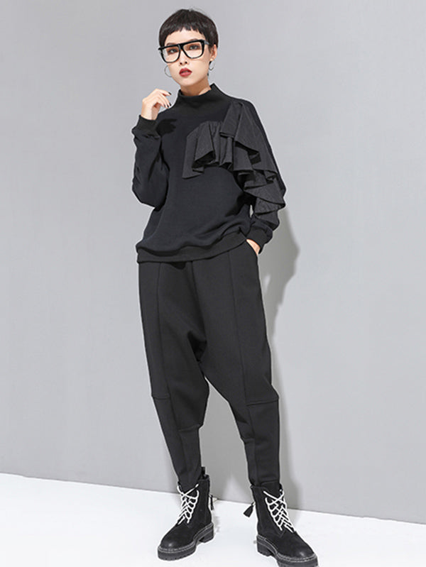Stylish Black Velvet Split-Joint Harem Pants