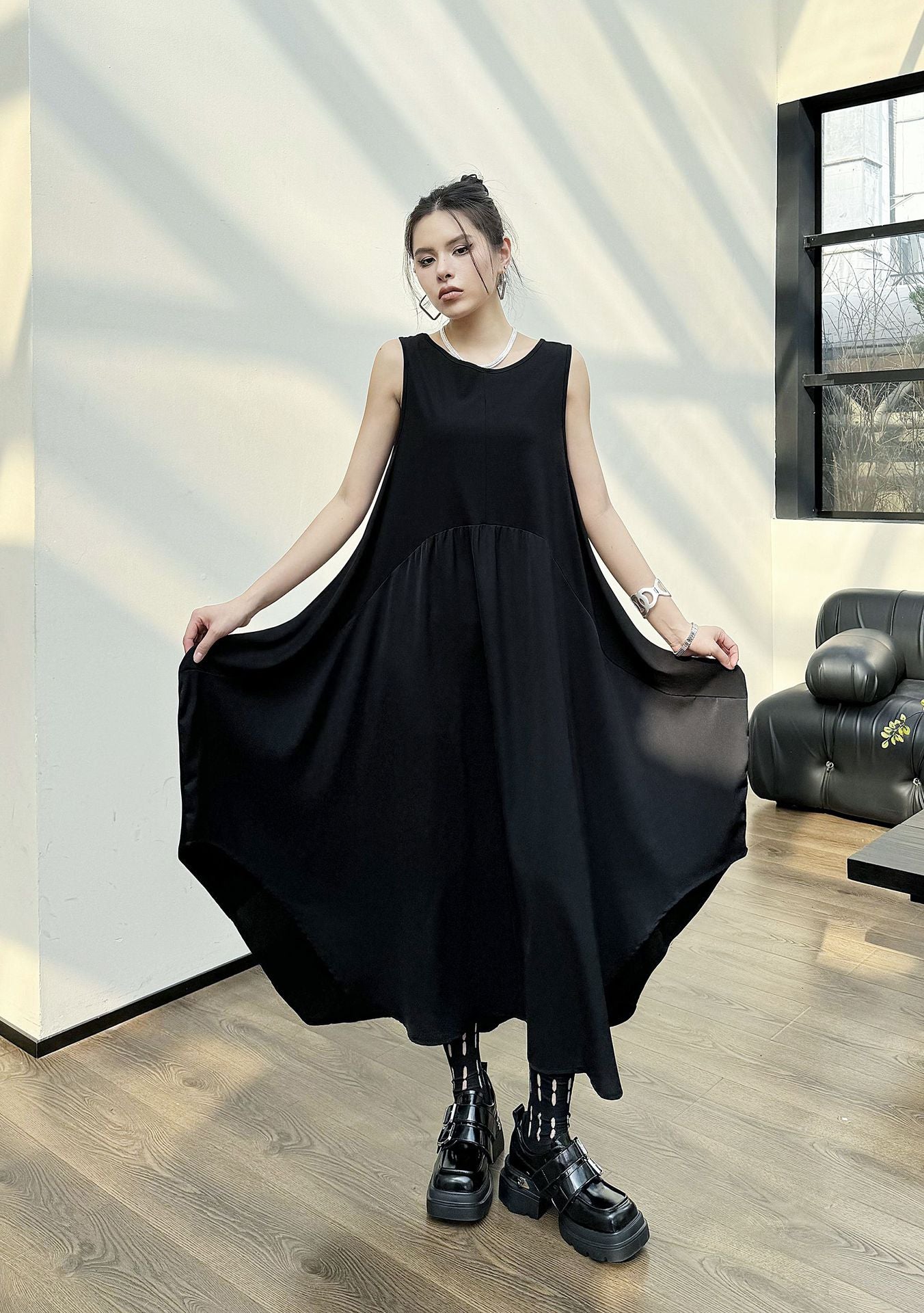 Dark Style Splicing Sleeveless Maxi Dress