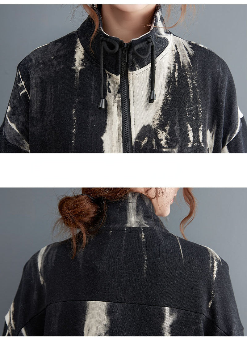 Casual Printed Long Sleeve Stand Collar Coat