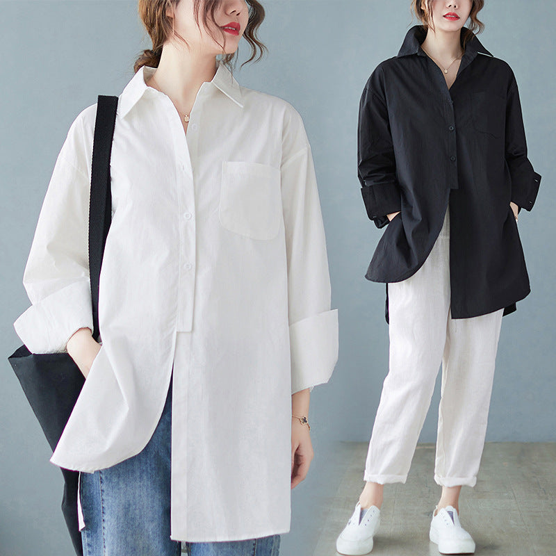 Loose Irregular Solid Color Long Sleeve Shirt