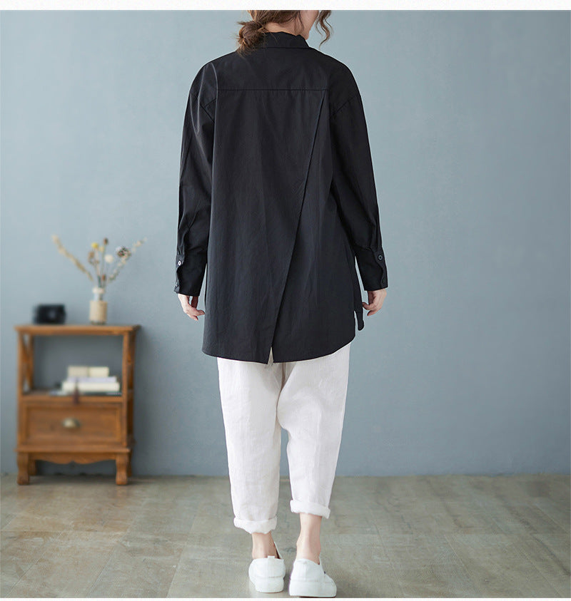 Loose Irregular Solid Color Long Sleeve Shirt